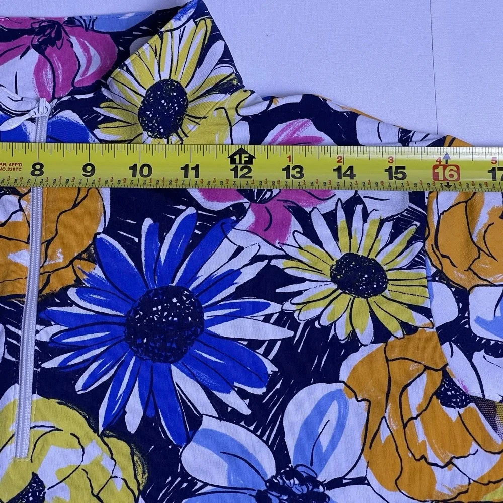 IBKUL Women's XL Blue Pink Orange Medeline Long Sleeve Mock Neck Floral - Picture 6 of 10